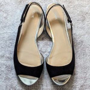 Sling Back Peep Toe Black Velvet Sandal Size 7